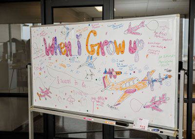 The finished When I Grow Up whiteboard full of drawings