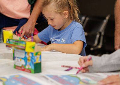 A girl colors aviation activity sheets